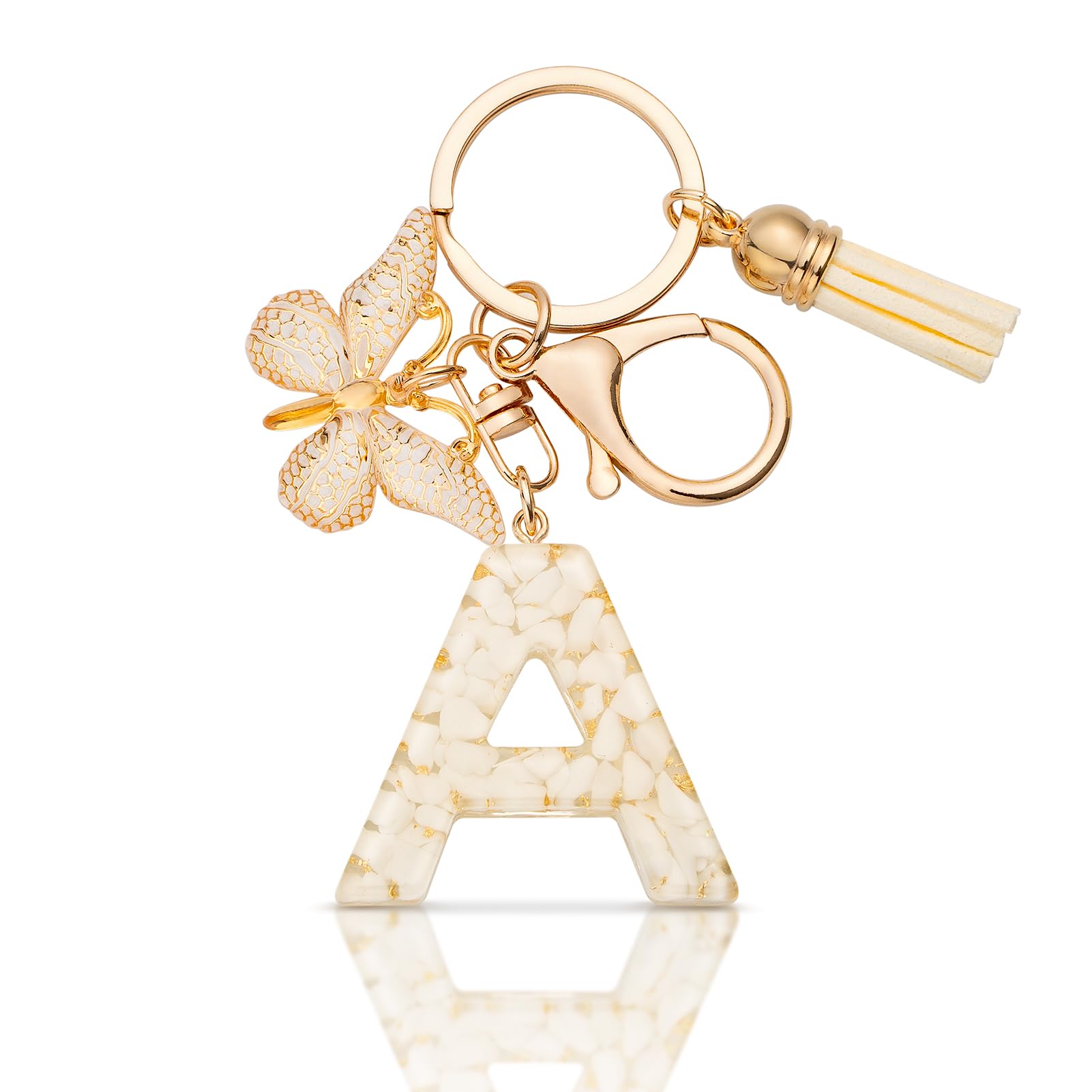 MORSUNBELA Schlüsselanhänger Buchstabe Mädchen Geschenke Schlüsselanhänger mit Buchstaben Anfangsbuchstabe Schmetterling Keychain Letter für Frauen Damen