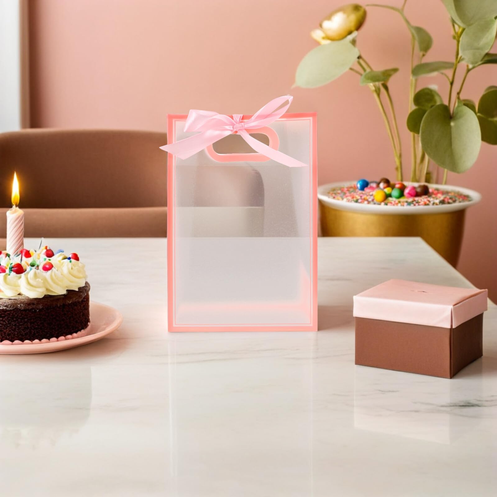 Bolsas de Obsequio Transparentes Rosas Plegables 15piezas Poliéster