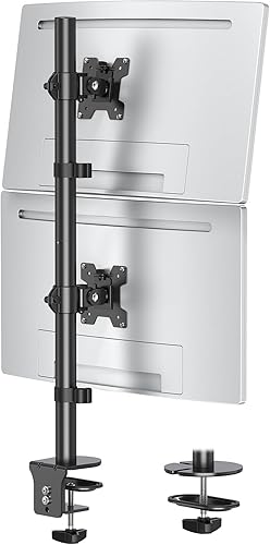 MOUNTUP MU3004 - Soporte para monitor doble, soporte vertical para 2 monitores de pantalla apilados de 32 pulgadas máximo, altura ajustable,