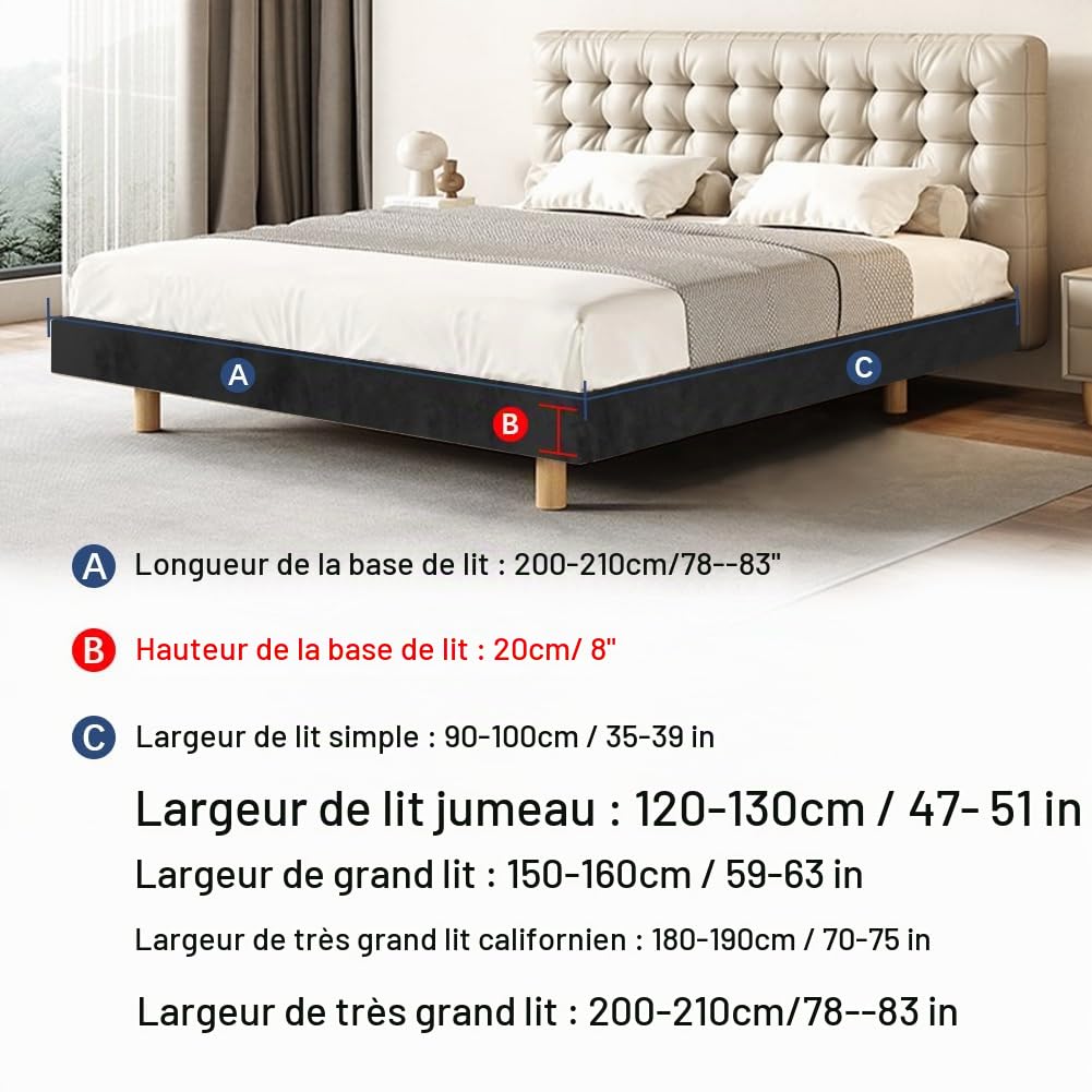 DUJUIKE Cache Sommier en Velours, Alternative à la cantonnière Traditionnelle, Jupe de lit entièrement élastique, Facile à Installer (Noir, Cal King Bed Width:180-190cm)