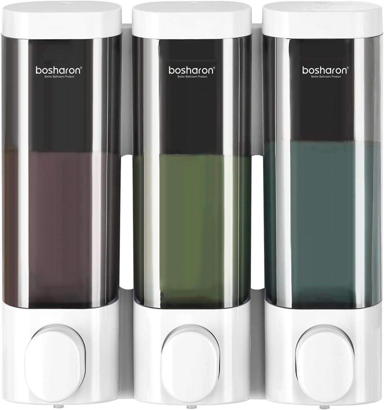 3 in 1 Wall Mounted Shower Dispenser, 3 x 10 oz Shampoo Body Wash Conditioner Pump, No Drill for Bathroom & Kitchen