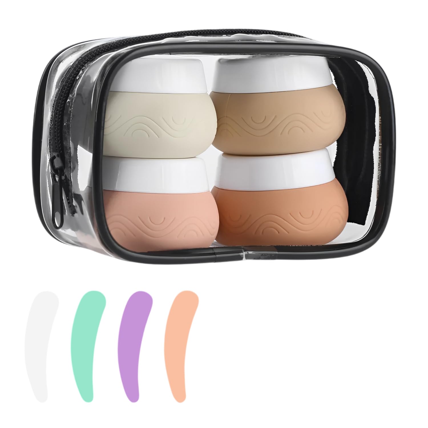 30ml Silicone Travel Containers for Toiletries, Set of 4 - BPA-Free Leakproof Refillable Cosmetic Jars with Clear Bag, Name Stickers, and Scoops for Face, Hand & Body Creams (Beige)-image-29