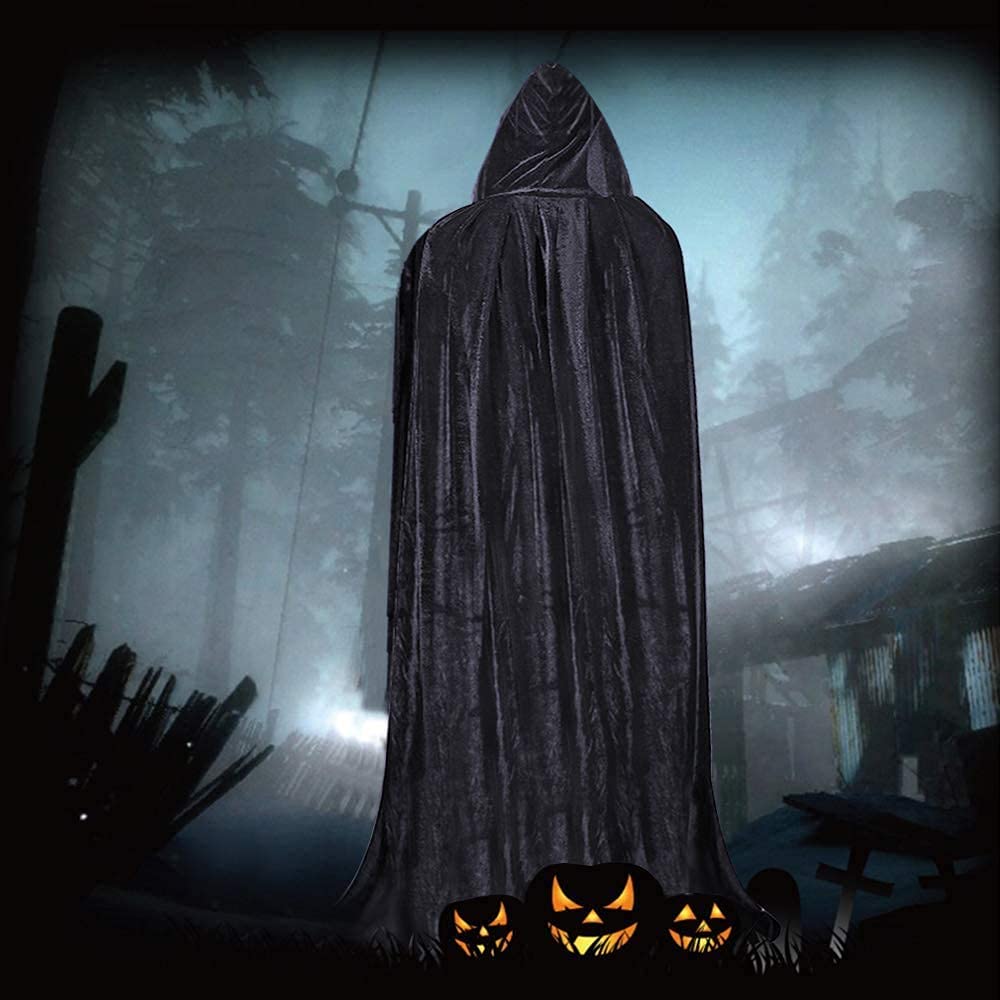 Vampir-Umhang Mit Kapuze Aus Samt – Halloween-Kostüm Für Erwachsene In Größe L, 160 Cm Lang