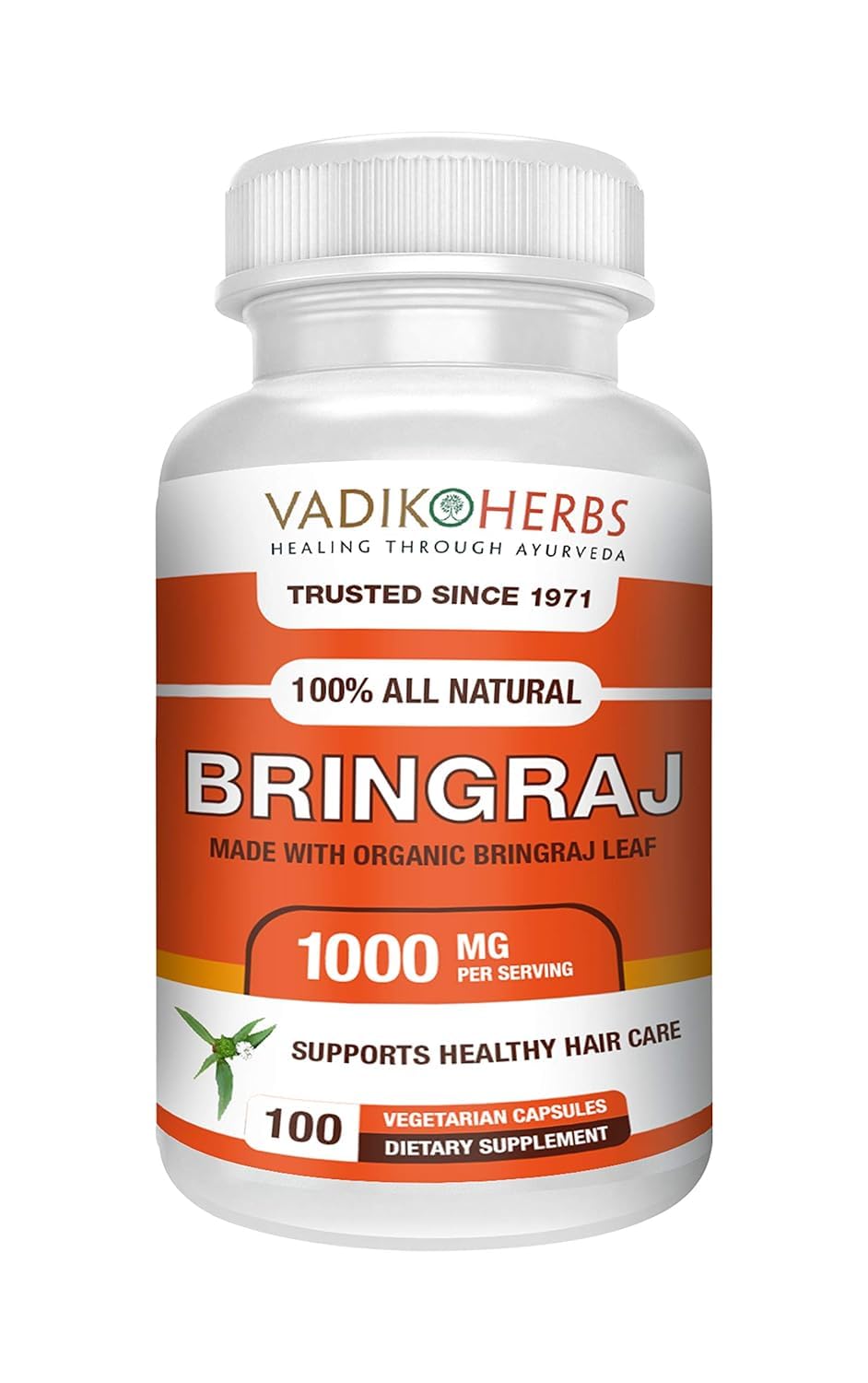 Vadik Herbs Bhringraj Capsules | Whole Organic Bhringraj Leaf (Eclipta alba) | Traditional Ayurvedic Hair Herb for Healthy Hair, Scalp & Overall Wellness | 100 Vegan Capsules | Non-GMO | Since 1971