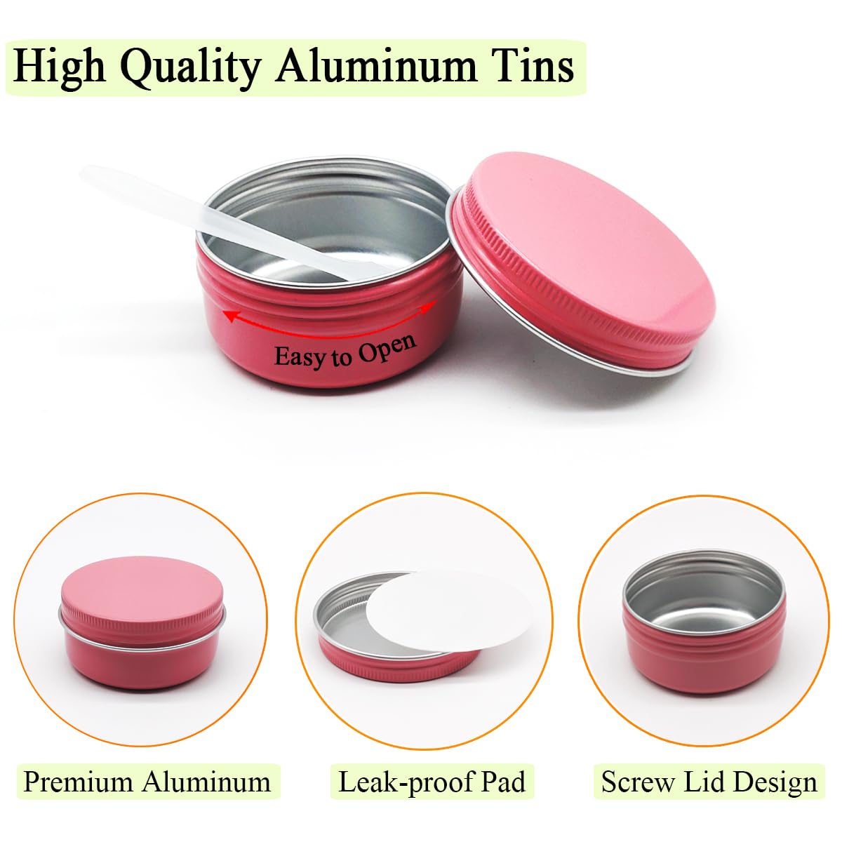 Wopanxye 10pack50ml Pink Aluminum Tin, 50 Gram Containers Leak Proof Cosmetic Jars - Image 4