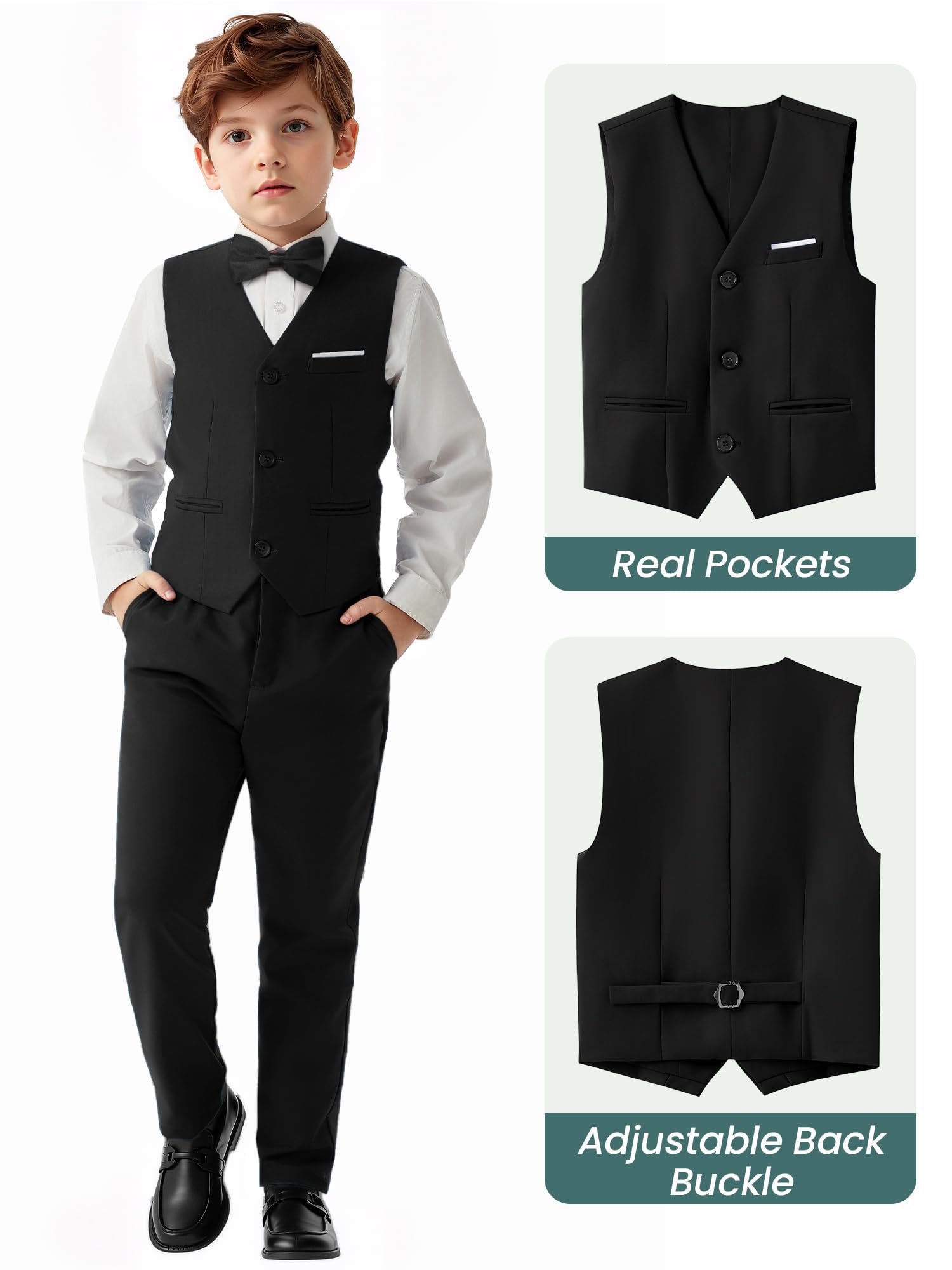 Jungen 5-teiliger Anzug Slim Fit Blazer Weste Hose Hosenträger Fliege Hochzeit