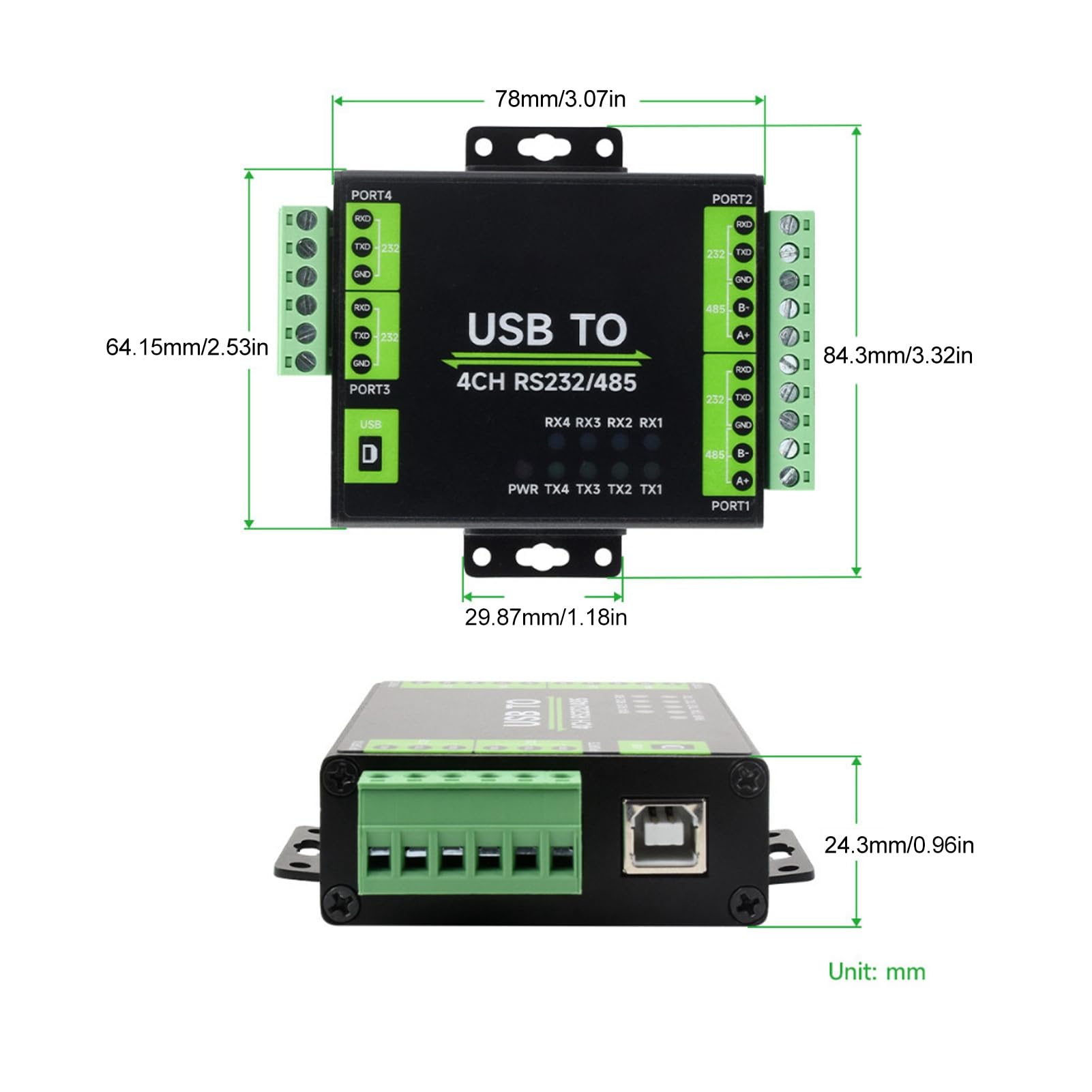 Fabater Isolierter USB-Konverter in Industriequalität, Einfache Installation, 5 V USB auf für Professionellen RS485 422-Konverter für Computer