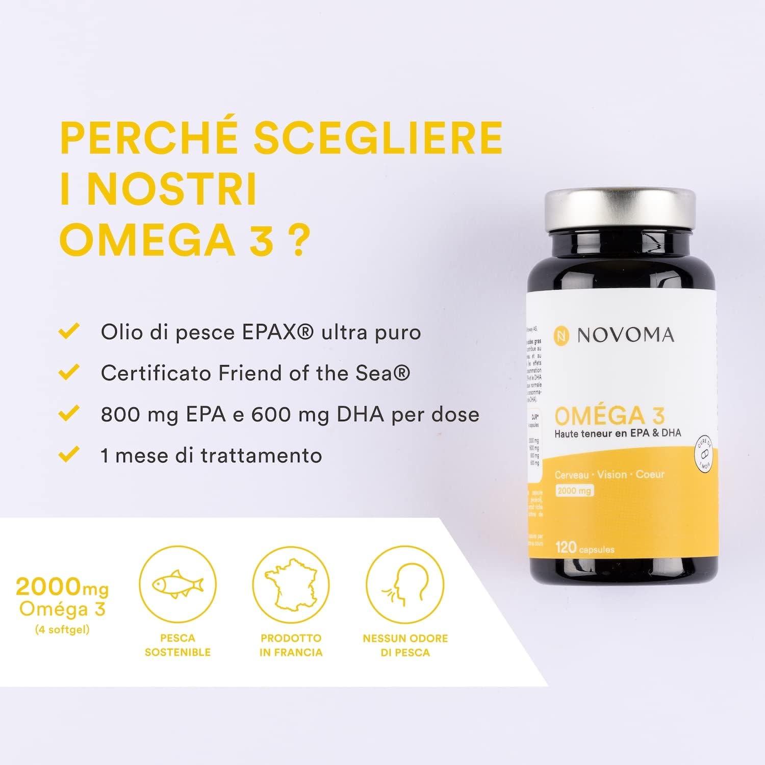 Omega 3 Olio di Pesce Epax® 2000mg | 800mg EPA e 600mg DHA per Dose  Giornaliera | Intergratore Omega3 Fish Oil | 120 Capsule Softgel Senza  Ritorno di Gusto | Prodotto In