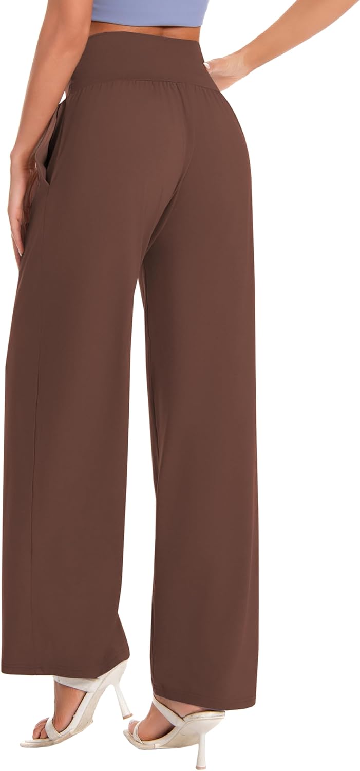 BUBBLELIME 20"/27"/29"/31"/33"/35" Women's High Waist Wide Leg Yoga Pants Loose Comfy Lounge CasualSweatpants with Pockets -Light Coffee X-Large 31" Inseam - Image 3