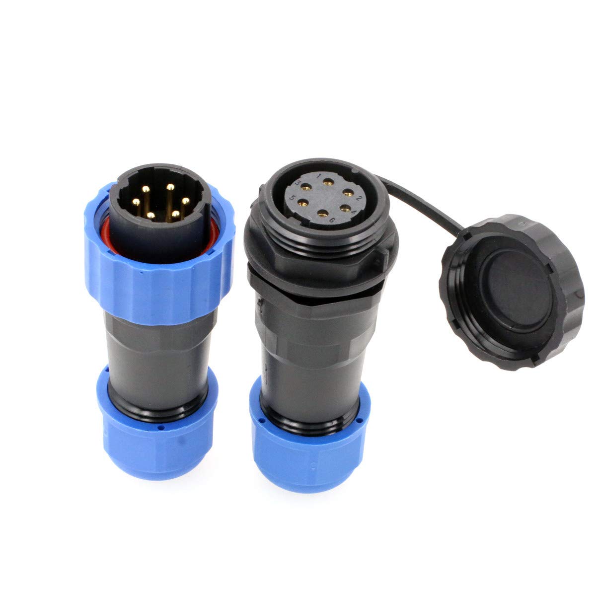 HangTon SD20 Waterproof Aviation Circular Plastic Connector for Outdoor Power System LED Lighting (6 pin, Male Plug and Female Cable Receptacle)