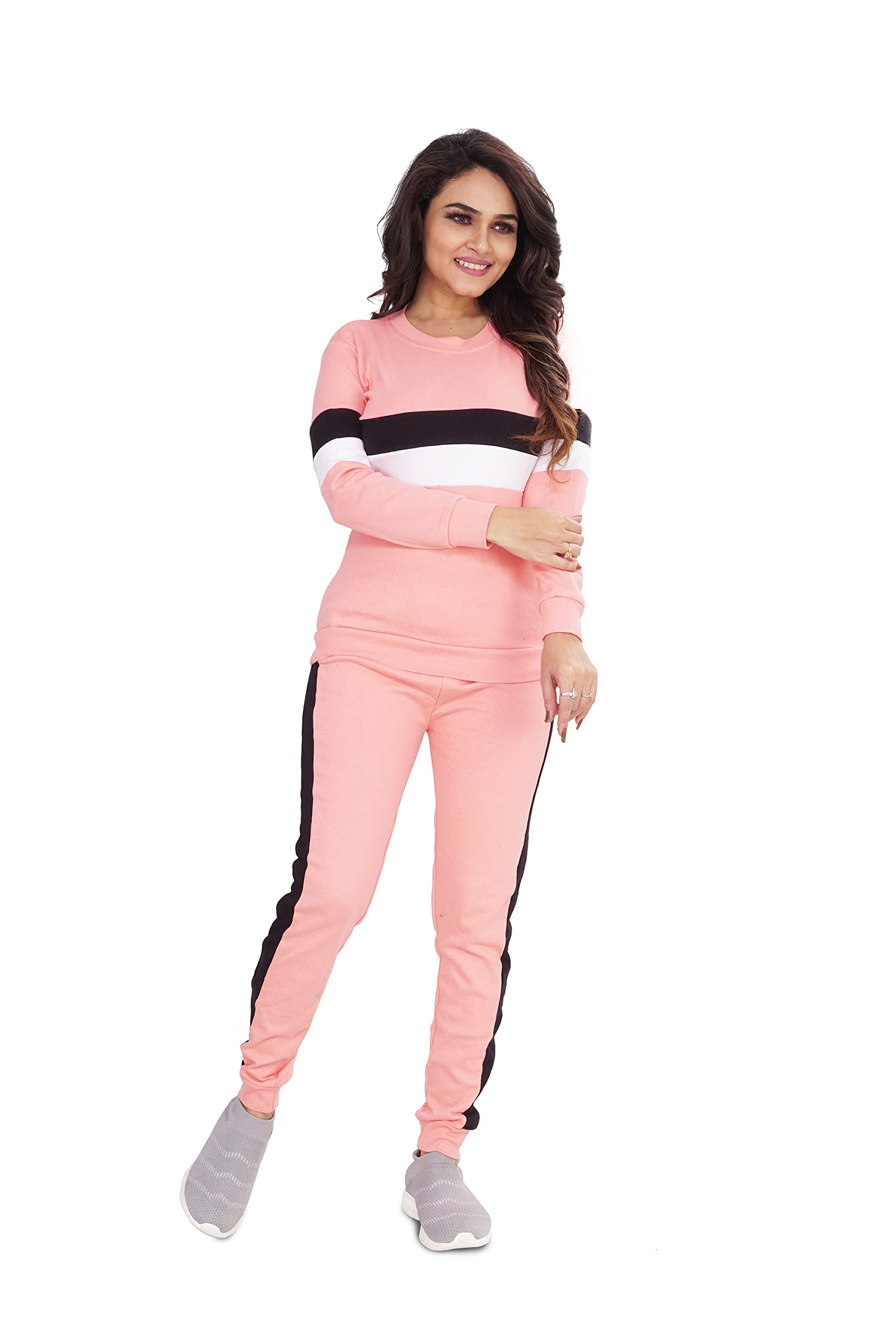 RDIVAS Women's Solid Stripes Track Suit | Women's Striped Tracksuit Top & Leggings Pants Outfit Set for Girls Women's Yoga Track Suit Pants.