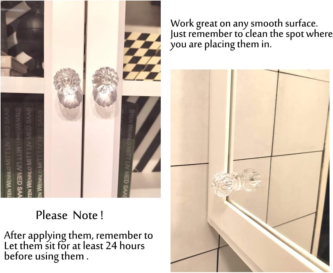 Self Stick Knobs, Stick on Acrylic Handles for Mirror Closet Acrylic Case and Drawer, Self Adhesive Cabinet Pull Handle (8 Pack)