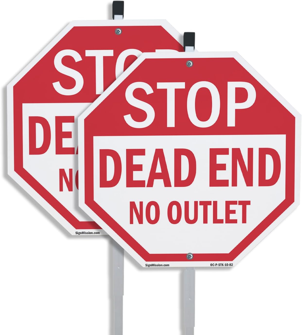 Stop Dead End No Outlet (2 Pack) 10 inch X 10 inch Octagon Plastic Signs with Aluminum Mounting Stakes Weather Resistant UV Protected for Workplace Private Property and Construction Site