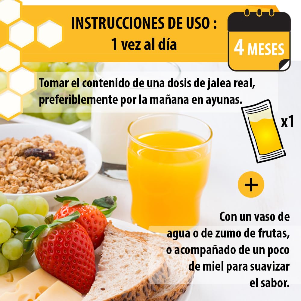 Jalea Real Ecológica 120g | 120 dosis de 1g | Programa de invierno 4 meses | Jalea Real fresca pura francesa | Inmunidad adultos y niños | 100% Natural