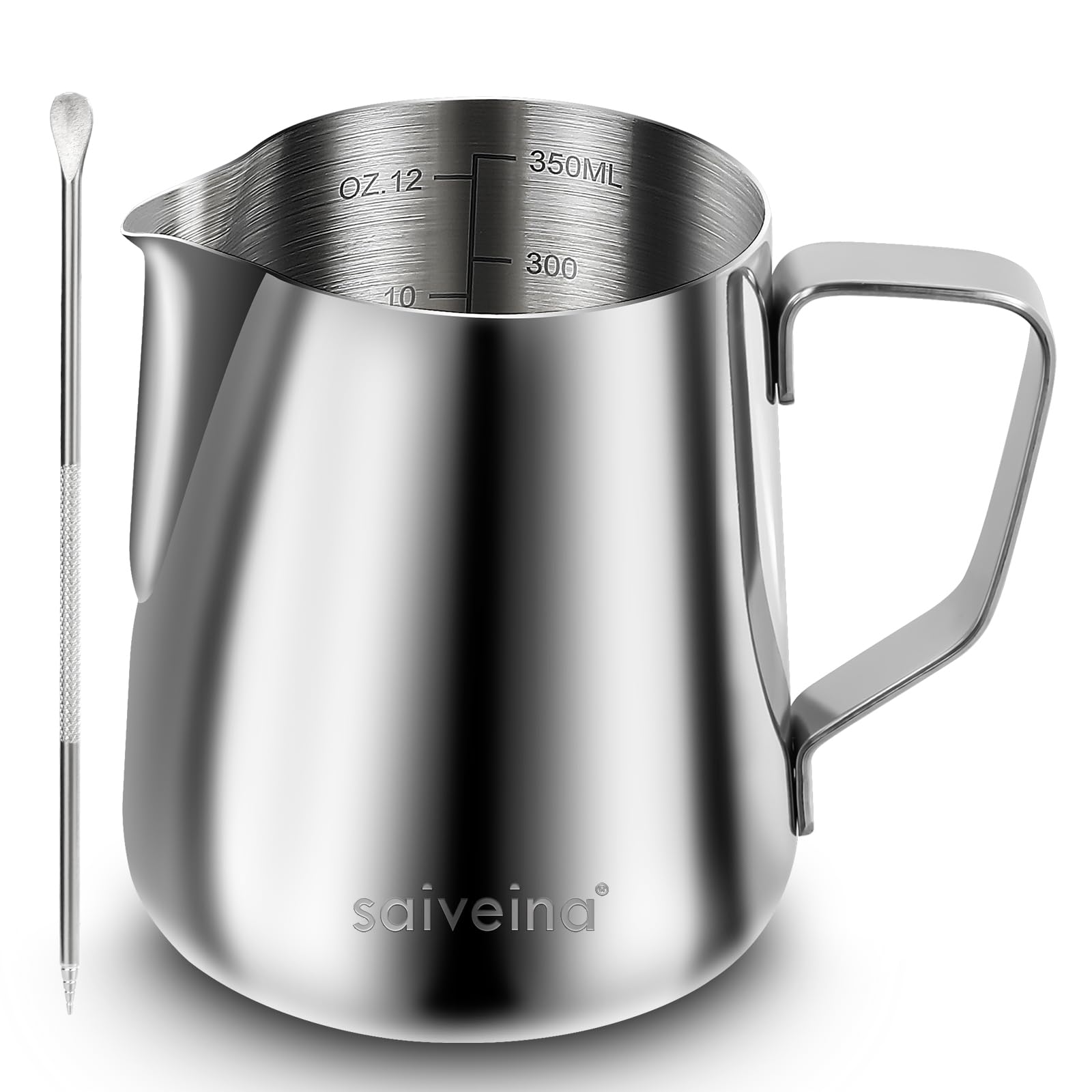 Jarra de espuma de leche, jarra de vapor espresso de 12 onzas, accesorios para máquina de espresso, acero inoxidable, leche, café, capuchino, barista, jarra de vapor, taza de leche con bolígrafo