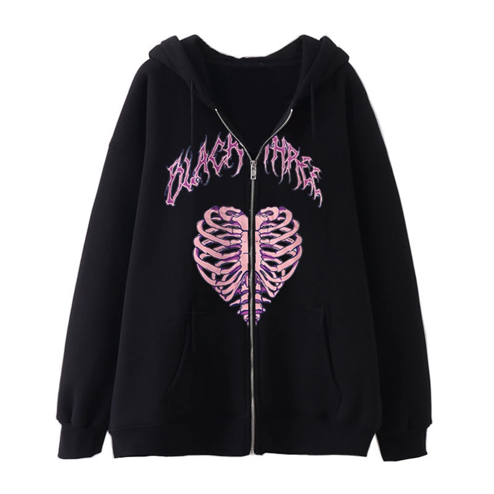 FeMereina Women Zip Up Hoodie Y2k Aesthetic Sweatshirts Top 90s Long Sleeve Vintage Butterfly Printed Top Streetwear Black Heart 2 - View #6