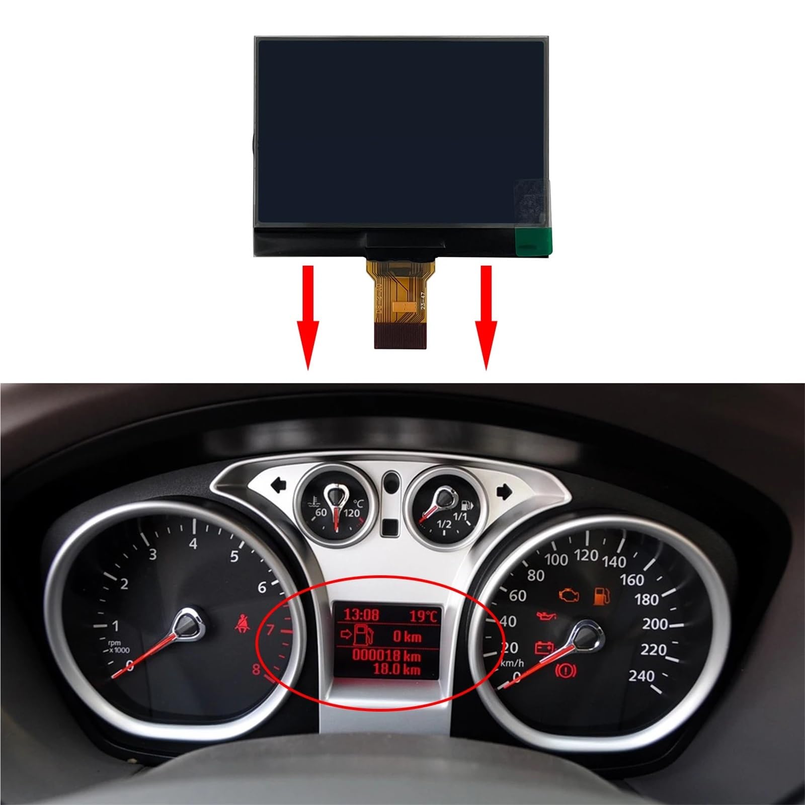 Velocímetro digital para coche Pantalla LCD compatible con Ford Focus Galaxy C-Max, panel de instrumentos, píxeles faltantes, accesorios para coche.