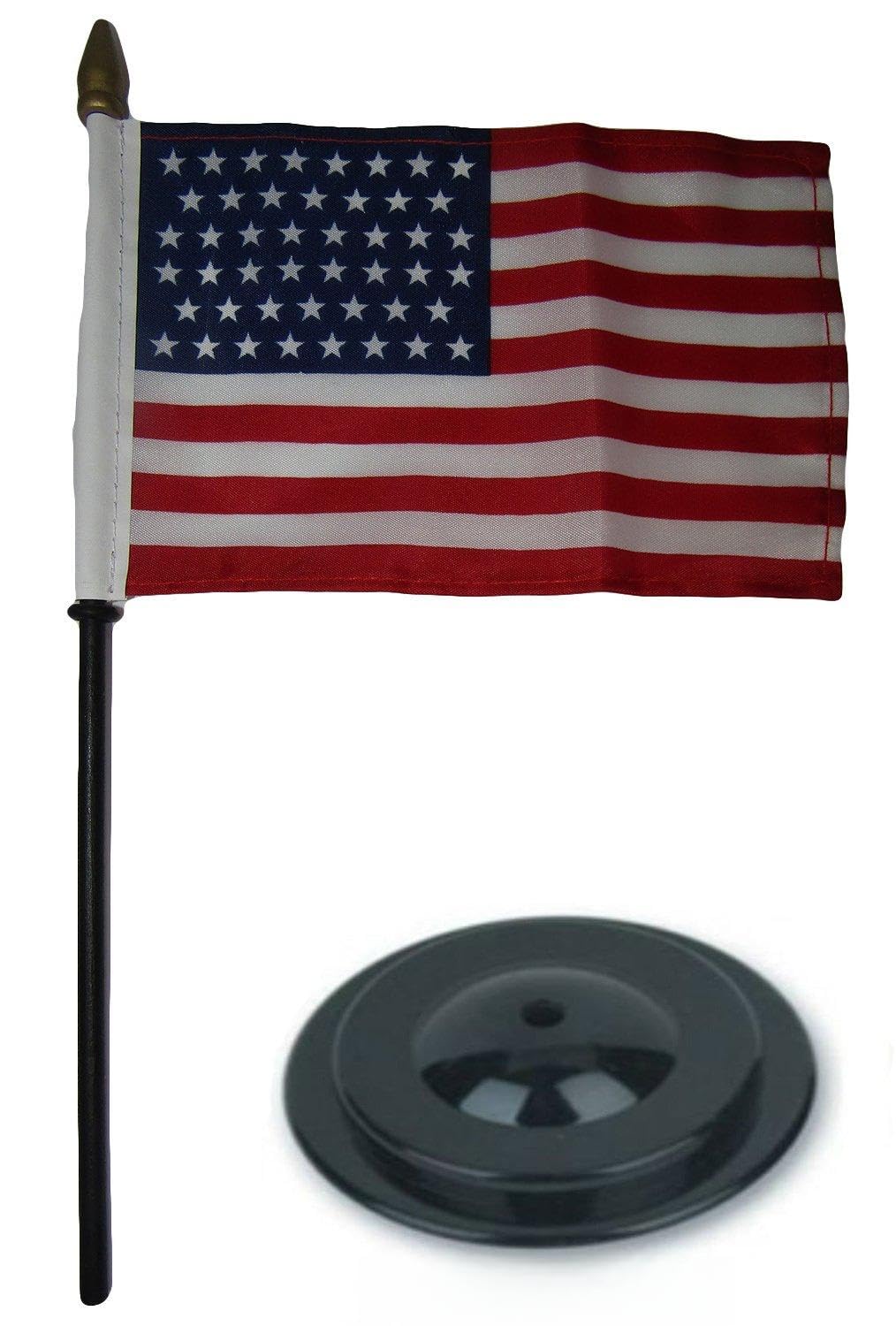 AES USA American 46 Star Linear 4"x6" Flag Desk Set Table Wood Stick Staff Black Base