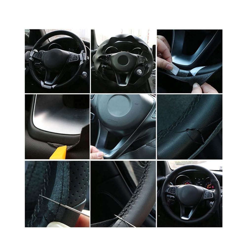 Funda Para Volante De Coche Cosida A Mano De Cuero Negro Para Kia