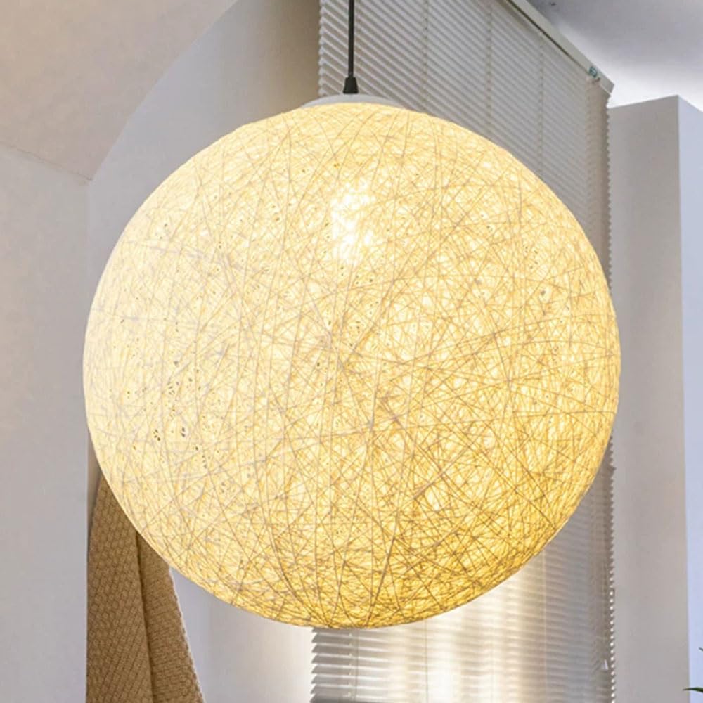 LQZCXMF Japanese Rattan Ball Chandelier for Dining Hand-Woven Wicker Ceiling Hanging Lamp White Rattan Lantern 19.7", Coastal Beach Hanging Pendant Light for Living Room Hallway Bedroom, 1 Pack