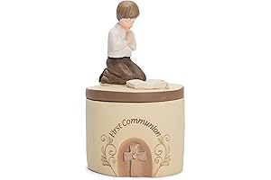 Dicksons First Communion Praying Boy Resin Stone 5 inch Keepsake Box