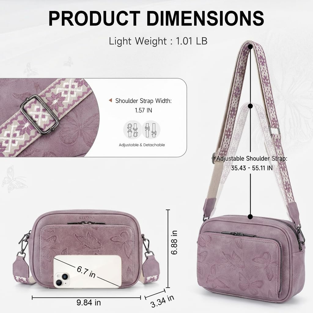 BELTANA Women's Vegan Leather Crossbody Purse with Built in Wallet, Butterfly Trendy Shoulder Handbag with Adjustable Strap | Smooth Zipper, RFID Blocking, Multiple Pockets, Anti Theft, Gift, Travel