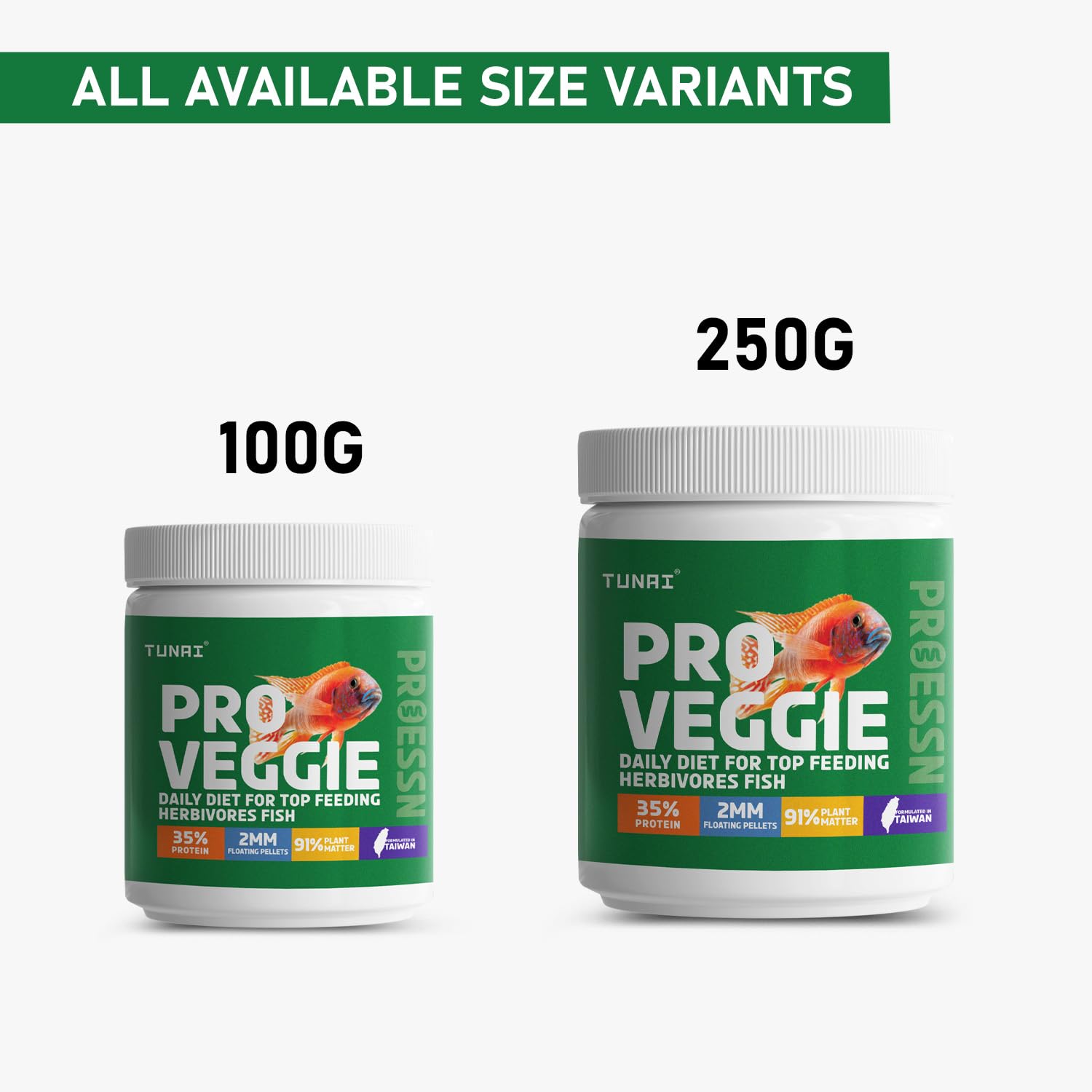 Tunai Pro Veg Fish Food for Adult Cichlids |100g| 2MM - Pellets, 91% Plant Matter| Suitable for All Top Feeding Herbivores Fish Food 4