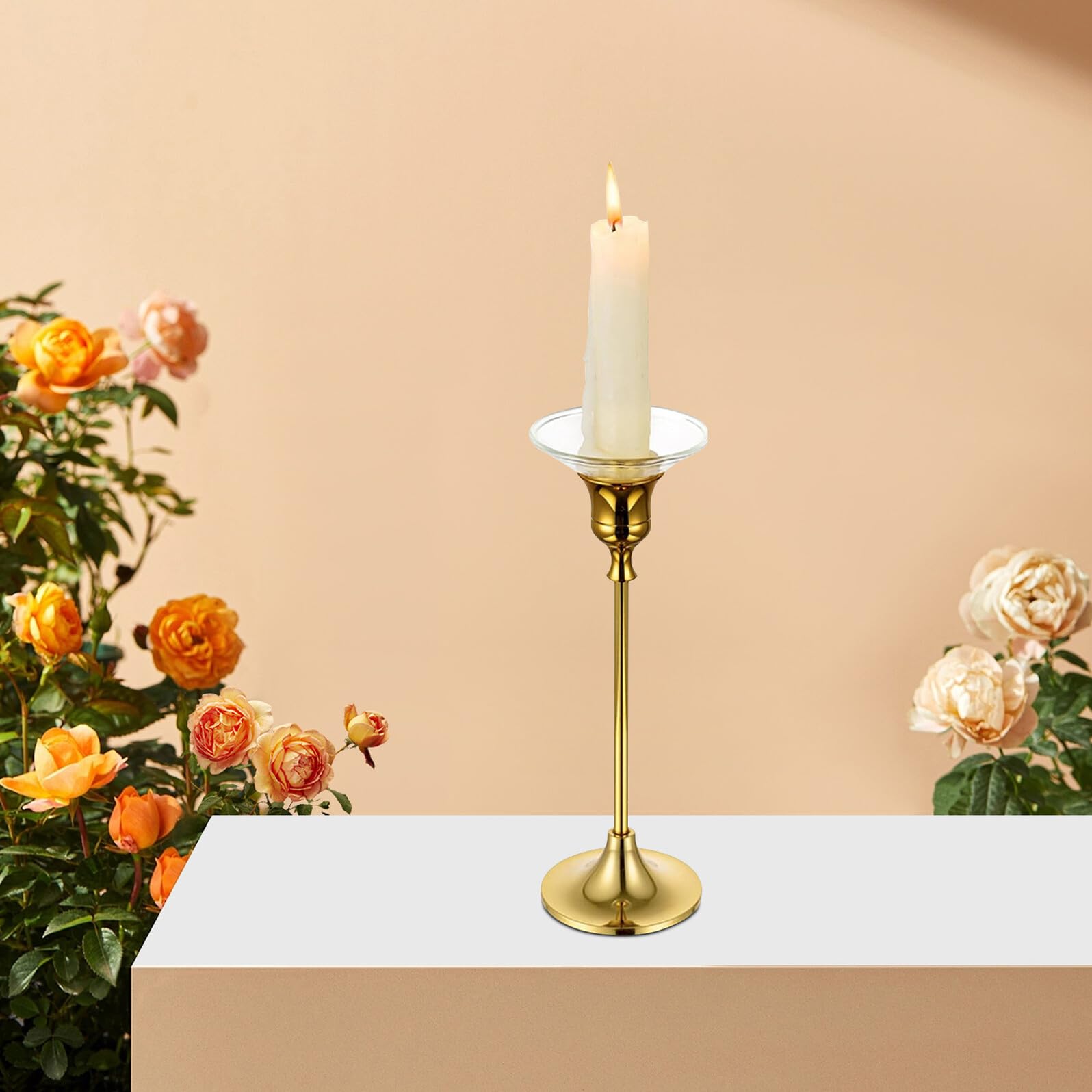 Récupérateur de Gouttes pour Bougies Coniques Cannelé 12 Pièces en Verre Transparent Protège-Cire Solide Décoration Intérieure pour Maison, Restaurant et Hôtel
