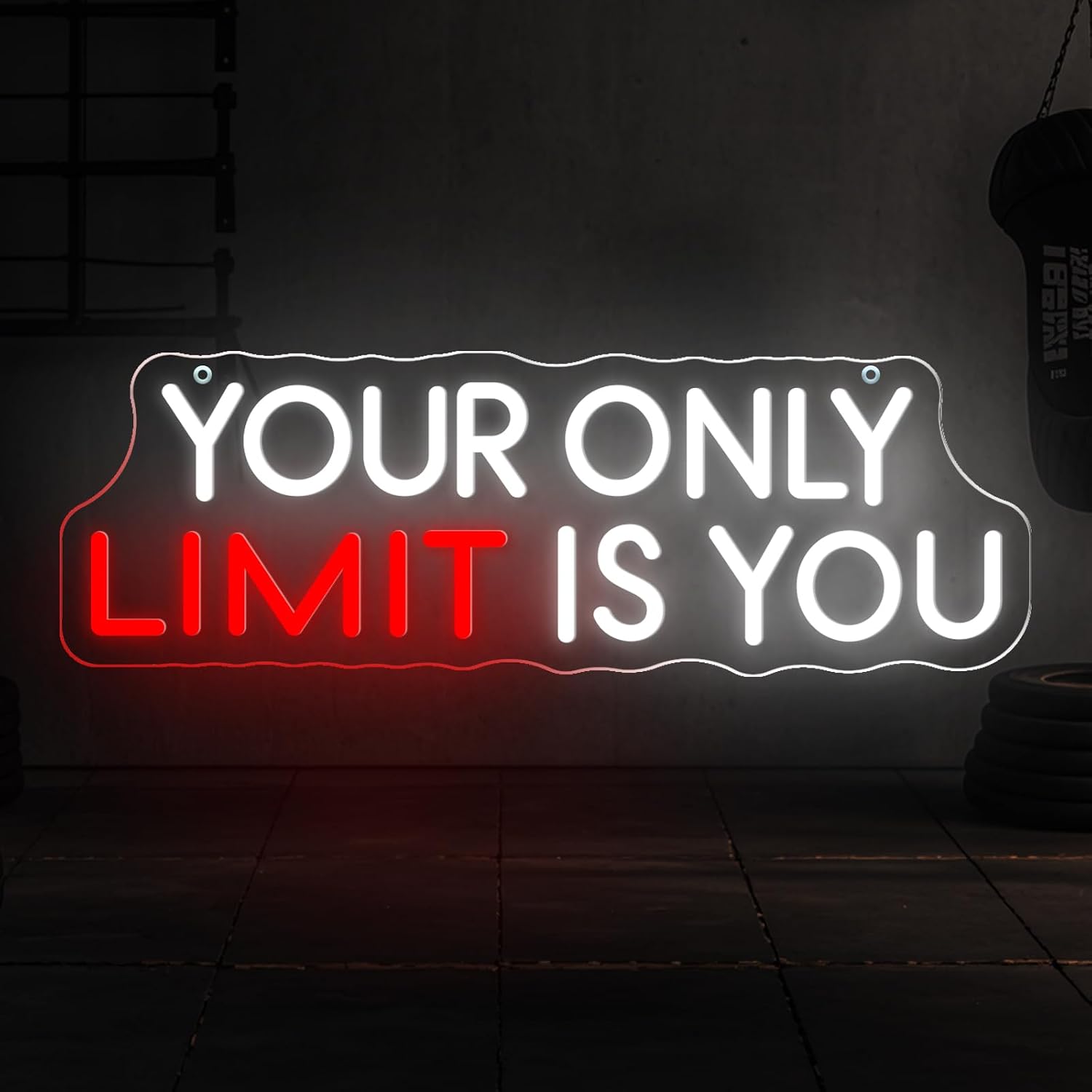 Your Only Limit Is You Neon Sign, Custom Gym LED Neon Light for Home Gym, Fitness Studio, Workout Room, Garage Training Space, Motivational Wall Decor, Gift for Gym Lover 16.7" x 5.5"