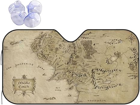 Car Windshield Sunshade - Middle Earth Map Pattern, Sun Visor Protector Blocks UV Rays Universal Auto Accessories Keep Your Vehicle Cool for Car Truck or SUV - Medium