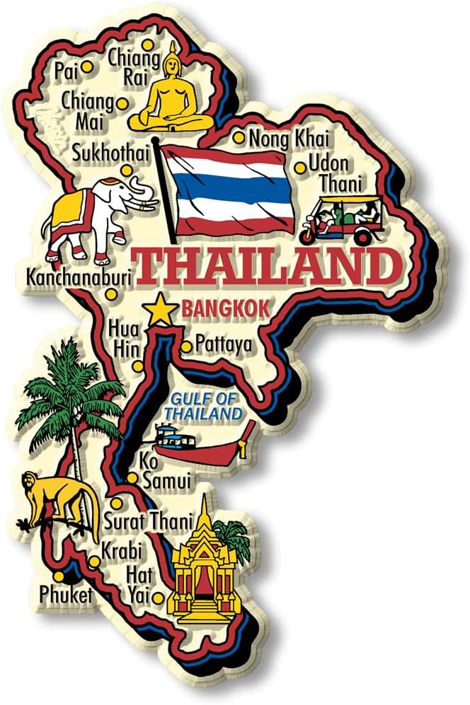 Thailand Jumbo Country Map Magnet by Classic Magnets, 3D Rubber Vintage-Style Collectible Souvenirs and Gifts Made in The USA