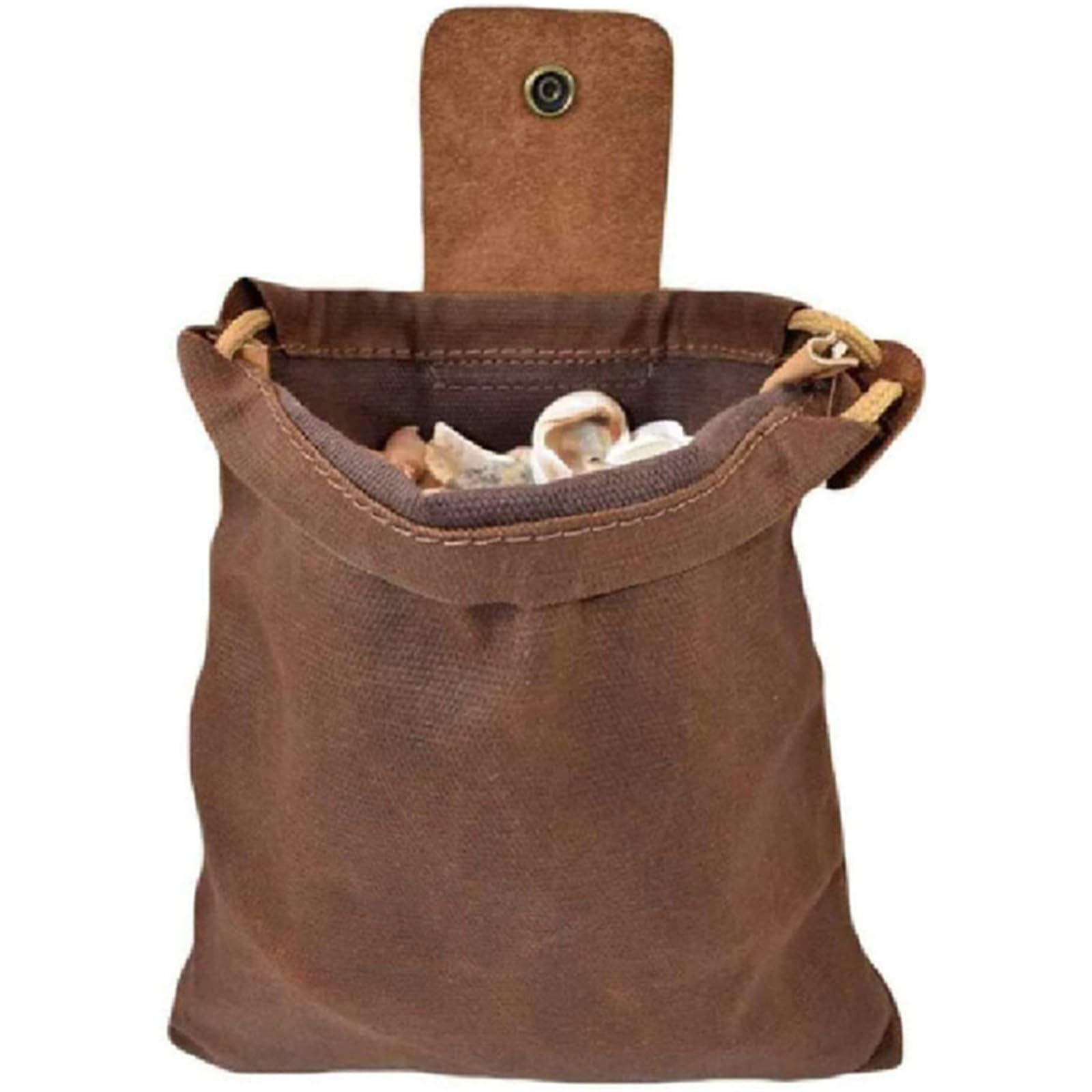 Uqezagpa Men's Brown Foldable Waxed Canvas Foraging Pouches Hiking Waist Pack With Drawstring Leather Mushroom Belt For Camping And Foldable Foraging Bag