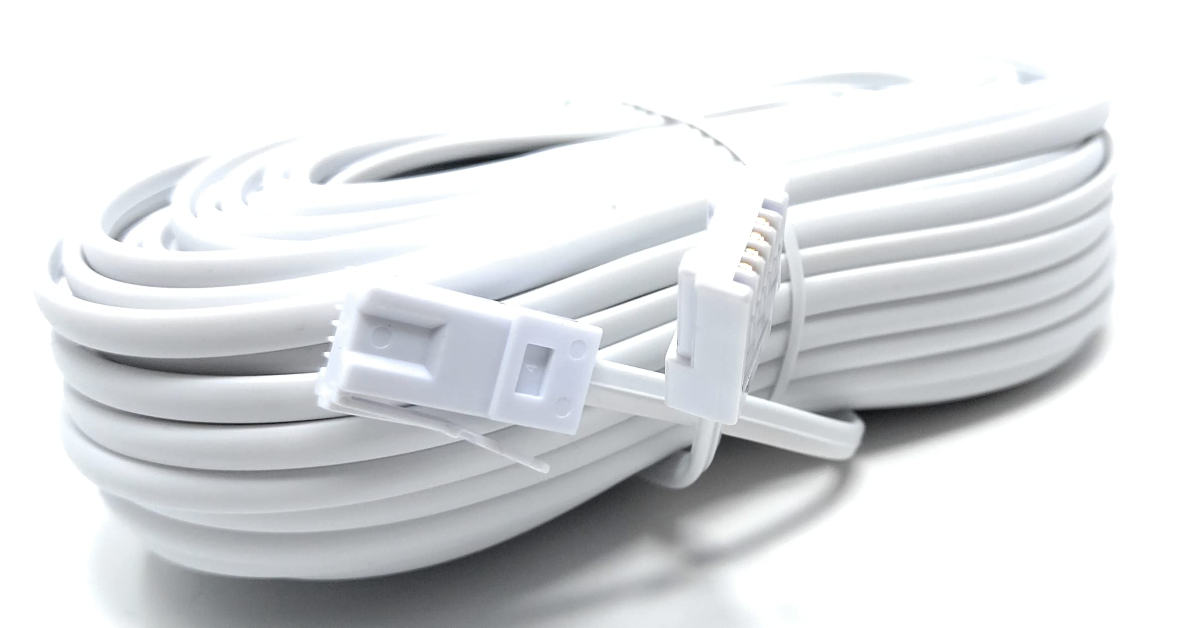DRUT 20m BT to BT 4 Wire 431A Male to Male Plug Telephone Flat Cable Lead 65ft White - Image 3