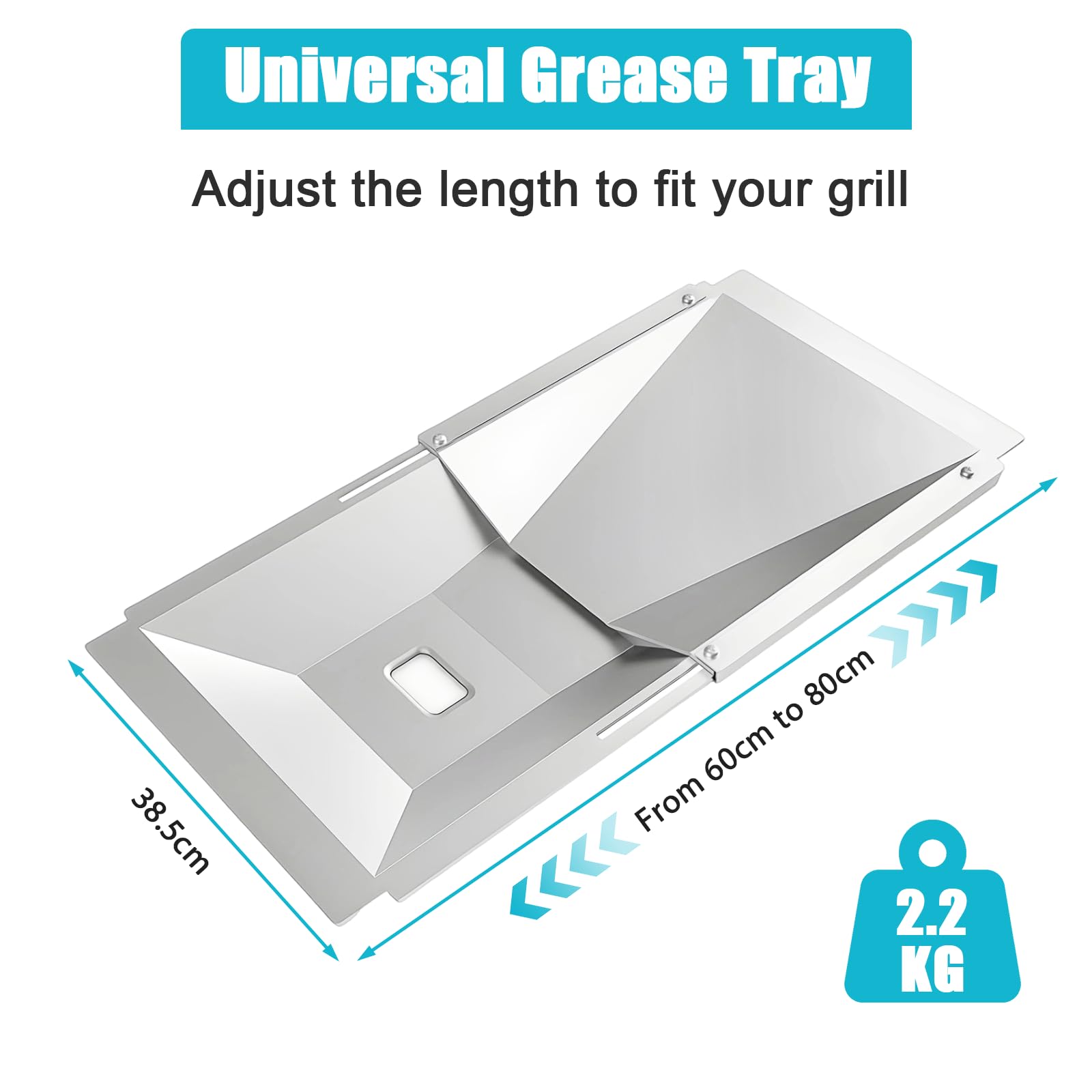 GRISUN Vassoio raccogli grasso regolabile 60 – 80 × 38,5 cm, universale con vaschetta di raccolta per barbecue a gas da 3 a 5 bruciatori di Charbroil, Dyna Glo, Nexgrill, Kenmore e molto altro ancora