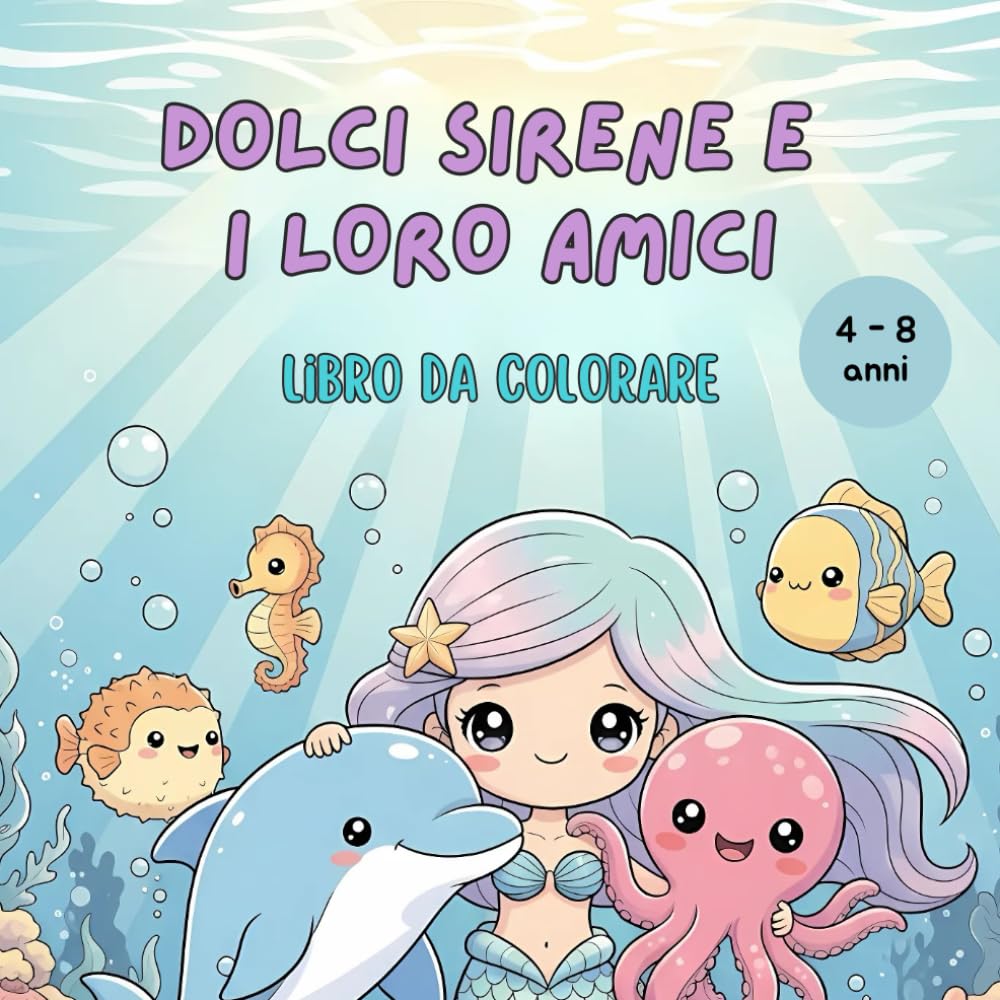 Dolci sirene e i loro amici. Libro da colorare per bambini.