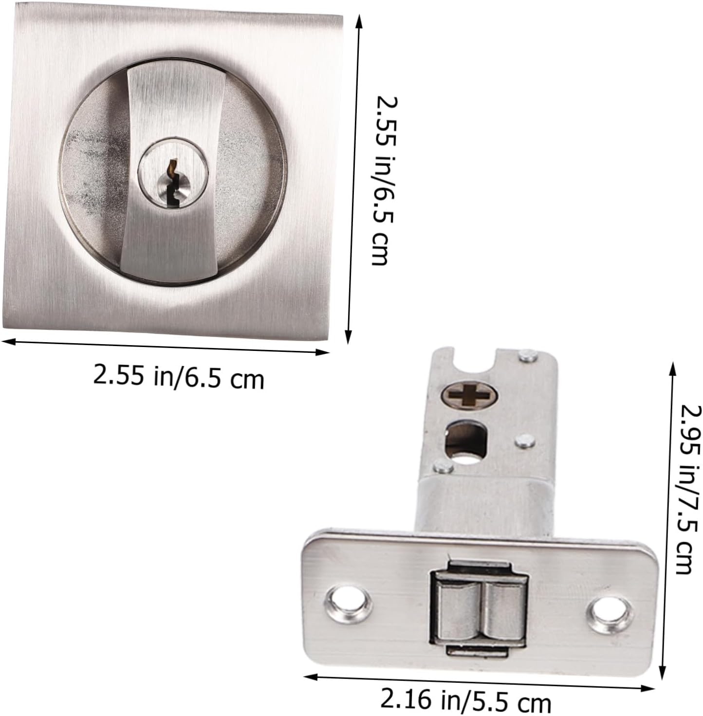 Privacy Pocket Door Lock with Keys Zinc Alloy Metal Hardware Invisible Lock for Bedrooms Bathrooms Offices Easy DIY Installation Brushed Finish