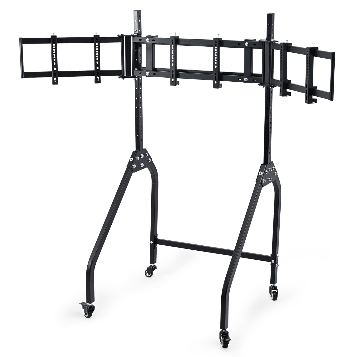 Dardoo Triple Monitor Stand with Brake Casters Ergonomic Height Tilt Spacing Adjustment for 27 to 32 inch Monitors