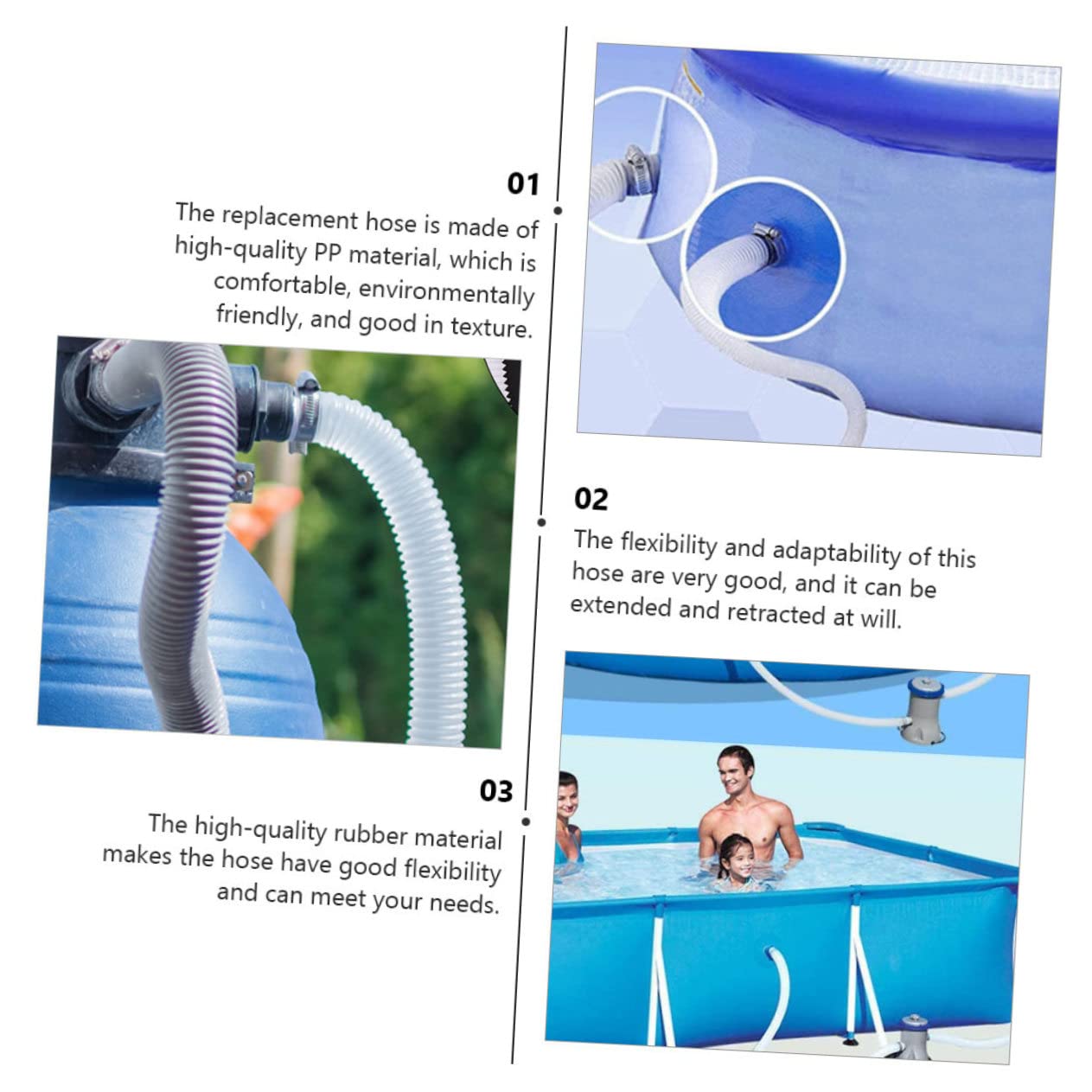 Mangueras De Repuesto Para Bomba y Filtro De Piscina Al Aire Libre, Juego De 2 Tubos Retráctiles Sin Abrazaderas, Pp Resistente y Anticorrosión Para Mantenimiento De Piscina