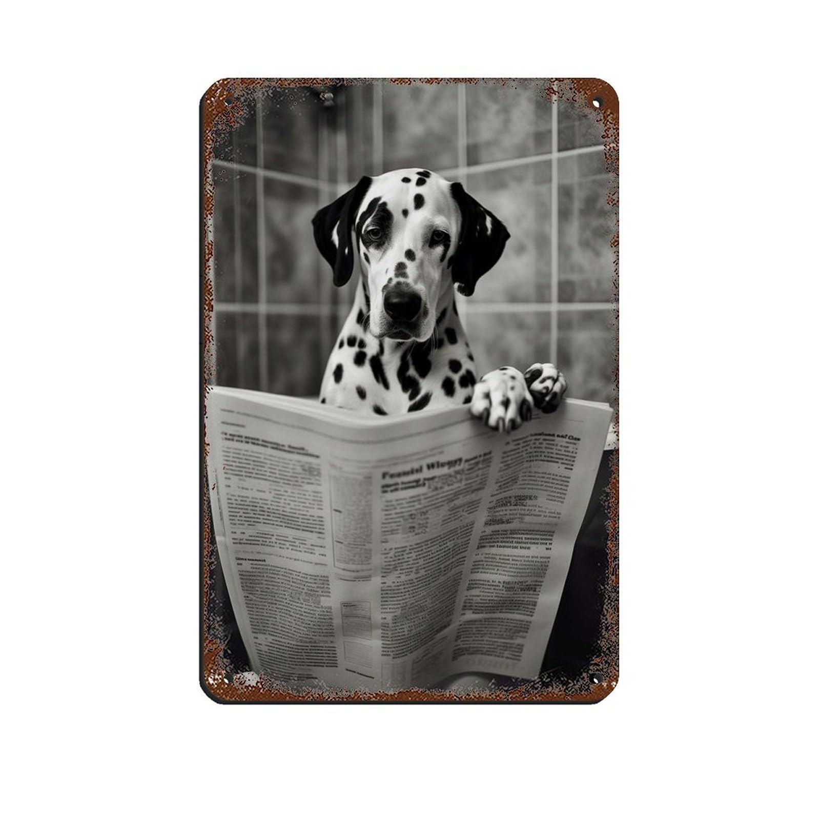 Dalmatian on Toilet Reading The Newspaper Tin Sign Vintage Metal Pub Club Cafe Bar Home Wall Art Decoration Poster Retro 8x12inch(20x30cm)