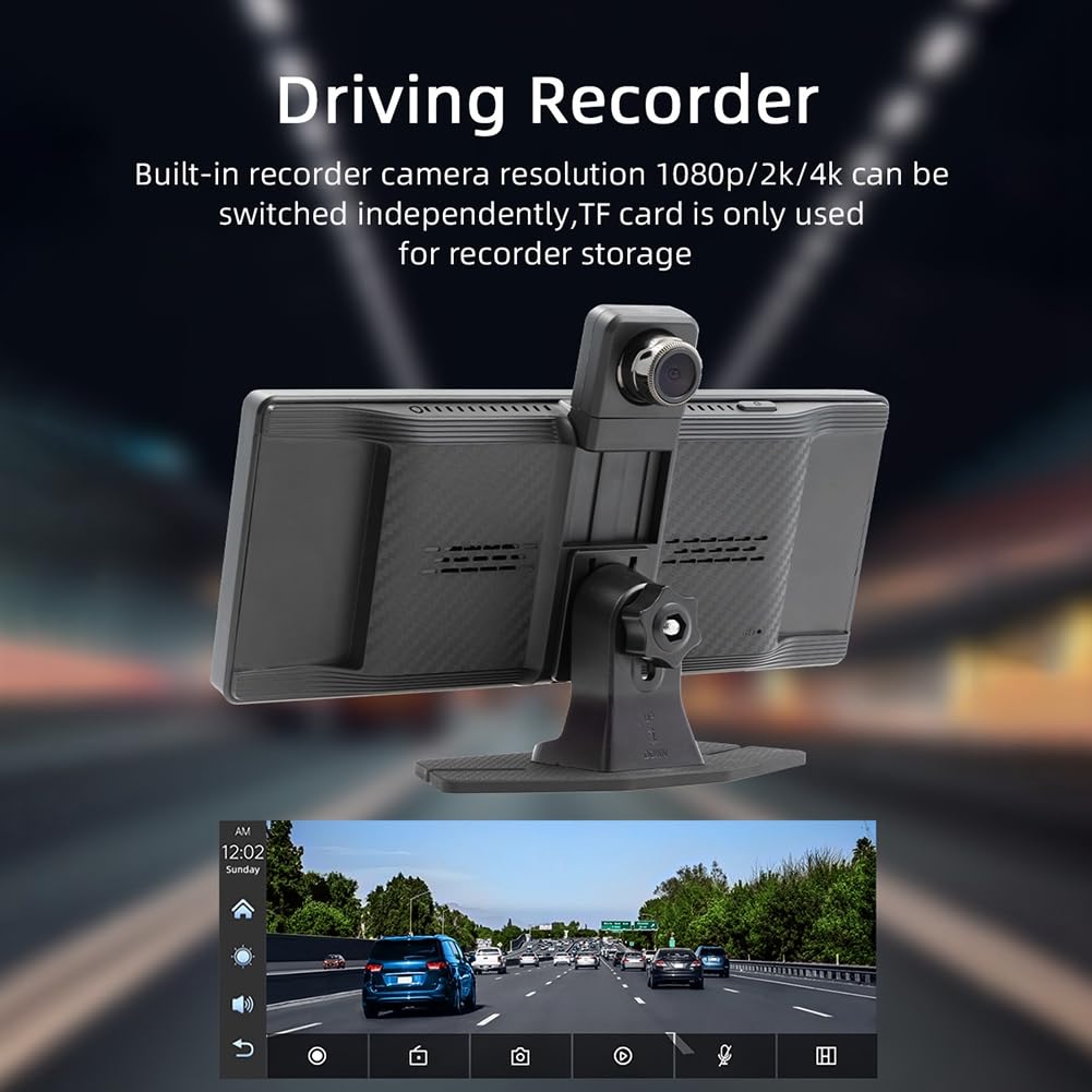 Écran Portable GPS de 10,26 Pouces avec Lecteur MP5 Bluetooth pour Voiture, Carplay sans, Enregistreur de Conduite et Prise en Charge 4K.