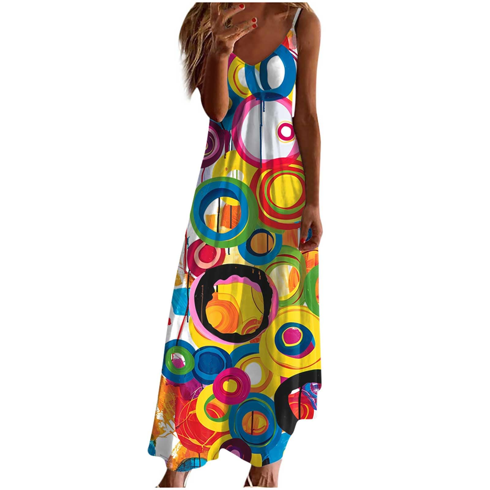 Ceboyel Women's Colorful #33 Floral Spaghetti Strap Sundress Casual Summer Long Maxi Dress Vneck Sexy Boho Dresses Trendy Beach Clothes 2024, 3XL