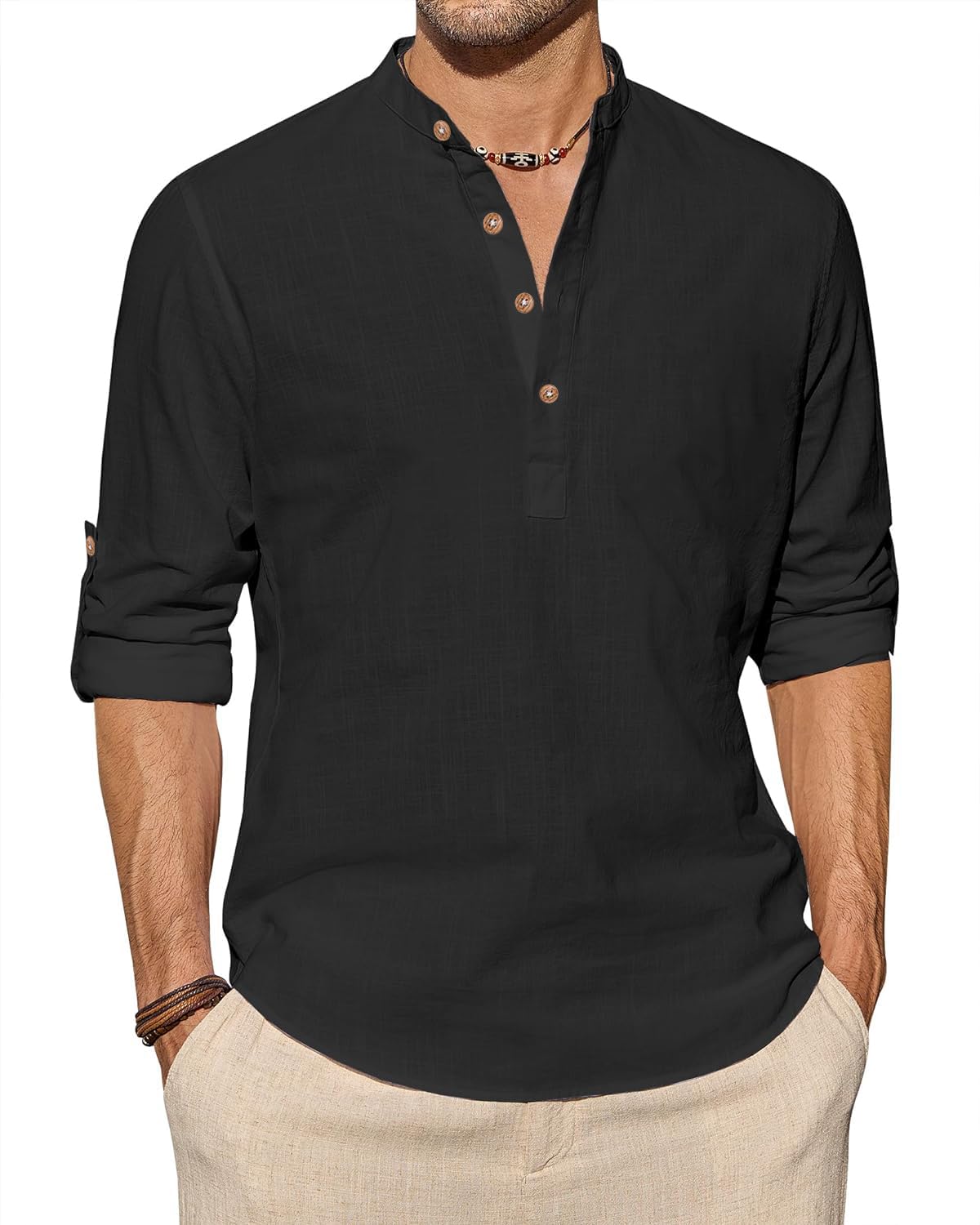Light Yellow Color Men Solid Cotton Blend Straight Kurta Shirt-image-46