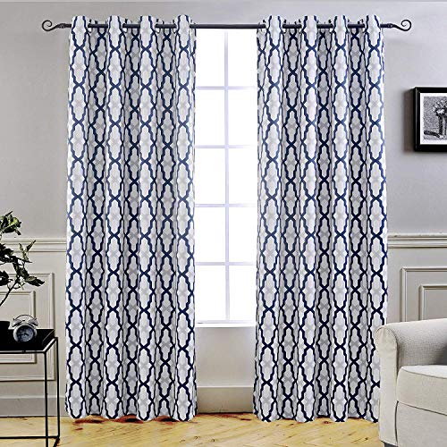 Image of DriftAway Mason Thermal Blackout Grommet Window Curtains Geometric Trellis Pattern 2 Panels Each 52 Inch by 96 Inch Navy