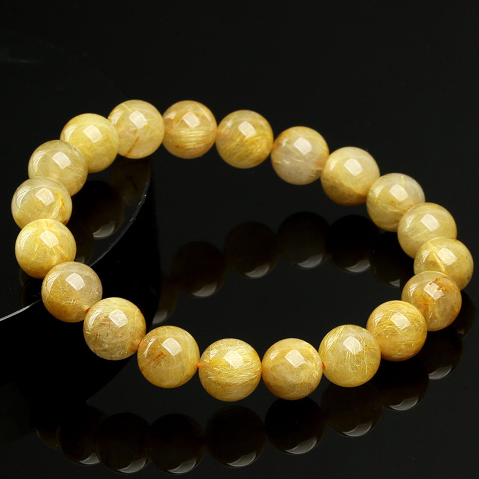 Bracciali quarzo con preziose rutilate dorate, bracciale elasticizzato | Bracciale unisex in cristallo di titanio citrino per portare ricchezza, successo, energia curativa