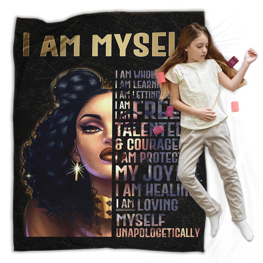 African American Throw Blanket Queen Black Girl Afro Women With Inspirational Quote Flannel Blanket For Living Room Dorm Bed Blanket Soft And Cozy Flannel Blankets For Couch Sofa Chair 60"X50"
