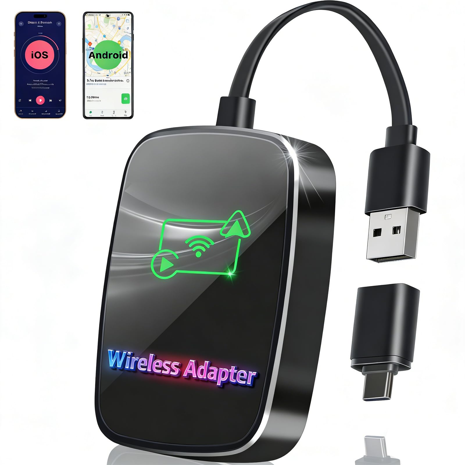 Wireless CarPlay & Android Auto Adapter 2-in-1, Plug & Play Wireless Upgrade, Auto Connect in Seconds, 5.8GHz Fast WiFi, Stable Connection for Factory