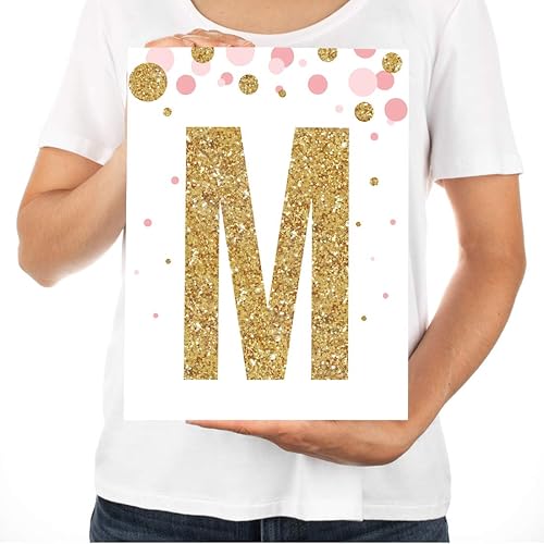 Miniatura 5 de Andaz Press letras con purpurina dorada y rosa para decoración de la habitación del bebé, 8.5 x 11 pulgadas, Tinta, Letra M, 8.5 x 11 pulgadas