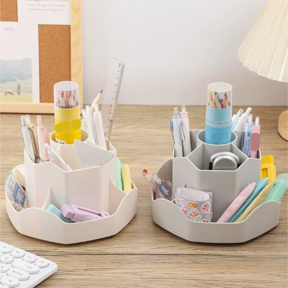 Portalapices Estudio Un Portalápices De Escritorio Giratorio 360 ​​Grados Y 9 Ranuras For Oficinas Escuelas Utiles Escolares(Grey)