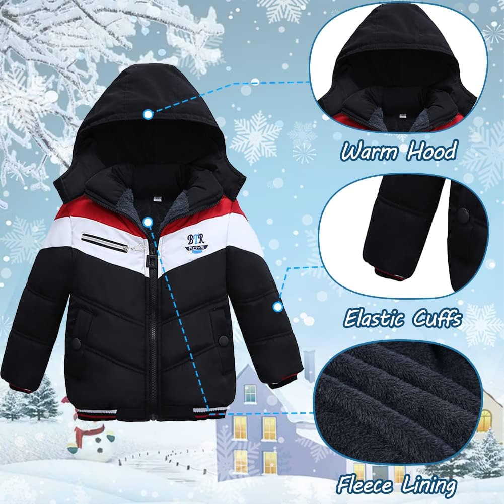 XIFAMNIY ボーイズダウンジャケット ファーカラーフード 厚手 暖かい 冬用コート パーカー パッド入りアウター 3-6T&hellip;