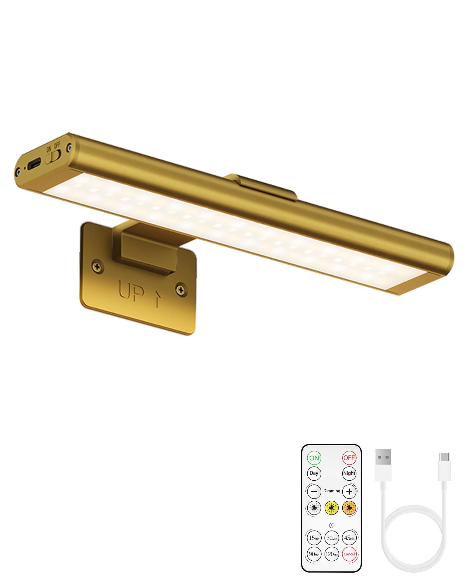 EZVALO Bildbeleuchtung Kabellos, Wandleuchte Innen LED mit Fernbedienung & Timer, Dart Beleuchtung mit 3 Farbtemperaturen, 2400mAh Akku, Magnetische Bilderleuchte für Gemälde, Foto (golden, 1 Stück)